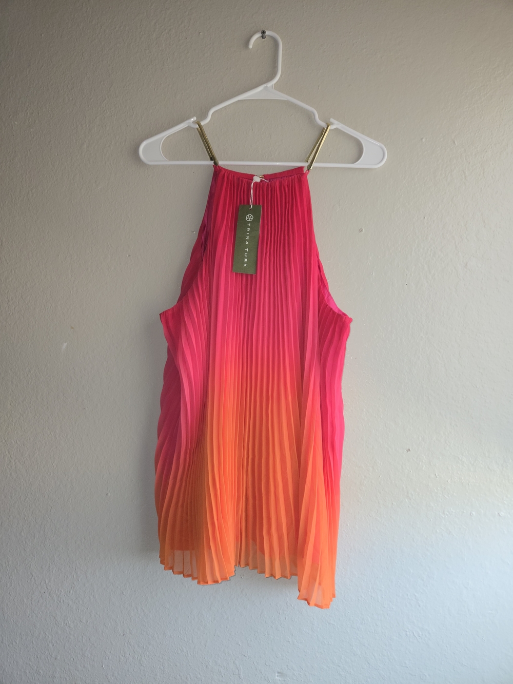 NWT Trina Turk Nayarit Top Size XXL Pleated Ombre Pink Orange Snake Chain $278